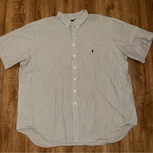 Polo Ralph Lauren Shirt Mens 4XLT Seersucker White Gray Striped - Black  Pony